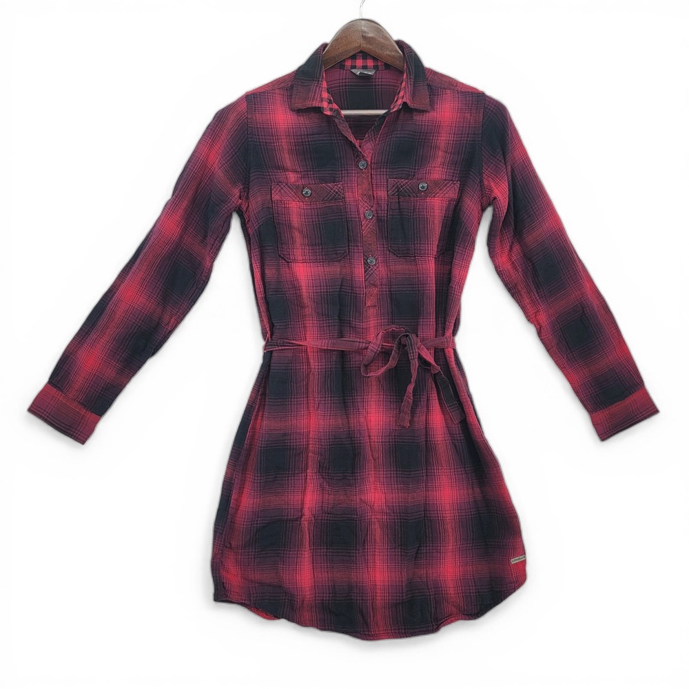 Eddie Bauer Dress Womens 6 Red Black Plaid Flannel‎ Shirt Dress Belted